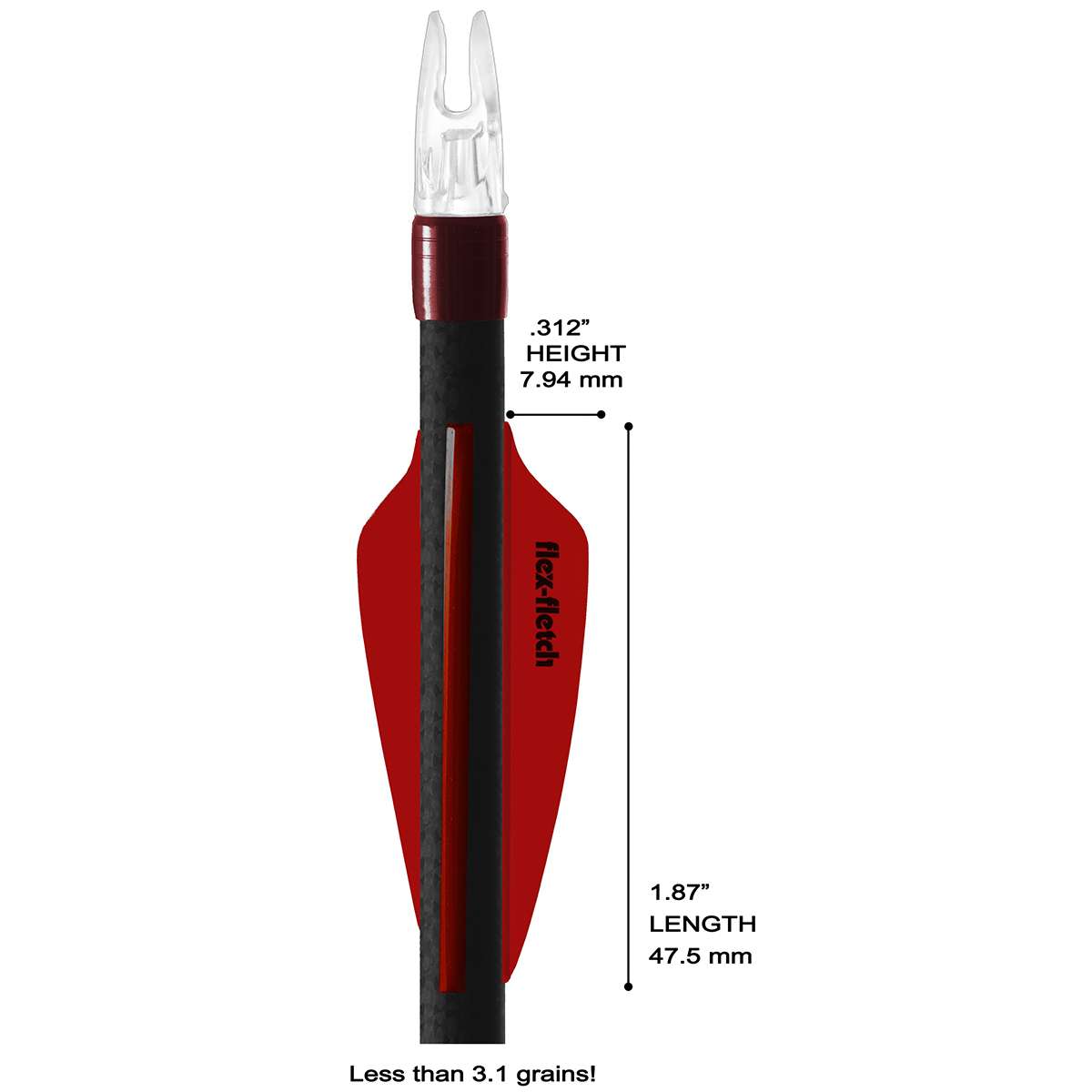 Flex-Fletch FFP-187 Dimensions on arrow shaft