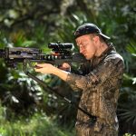 TenPoint SteddyEddy Monopod - mounted on a crossbow for hip shooting